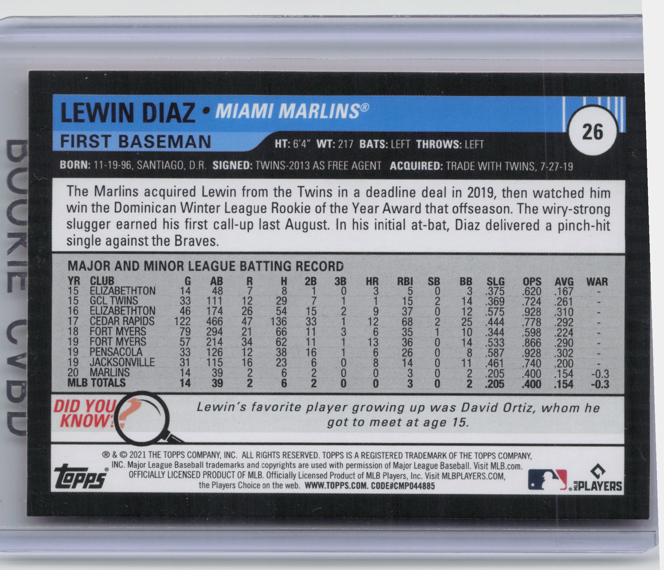 2021 Topps Big League #26 Lewin Diaz Orange