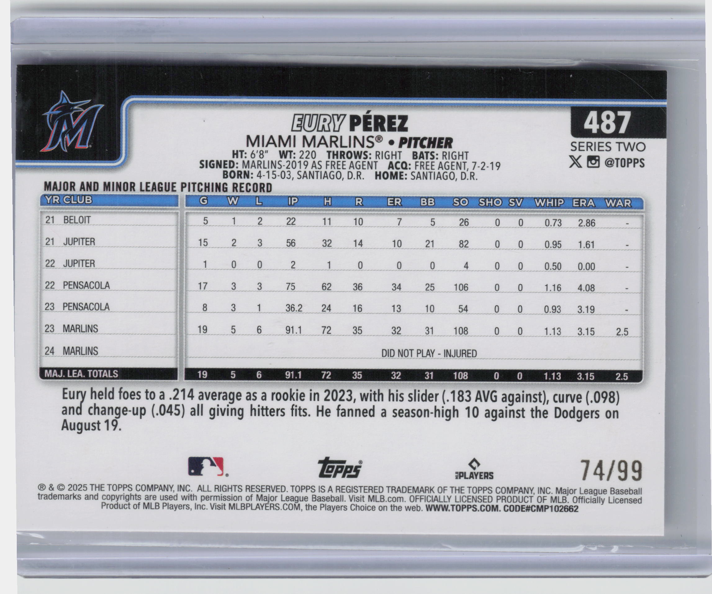 2025 Topps Series 2 - Eury Perez #487 Holiday Hot Dogs 78/99
