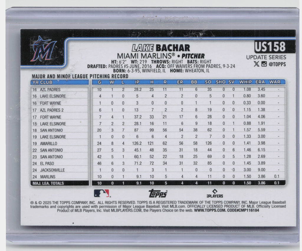 2025 Topps Update #US158 Lake Bachar Holiday