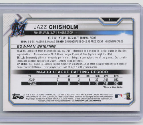2021 Bowman #71 Jazz Chisholm