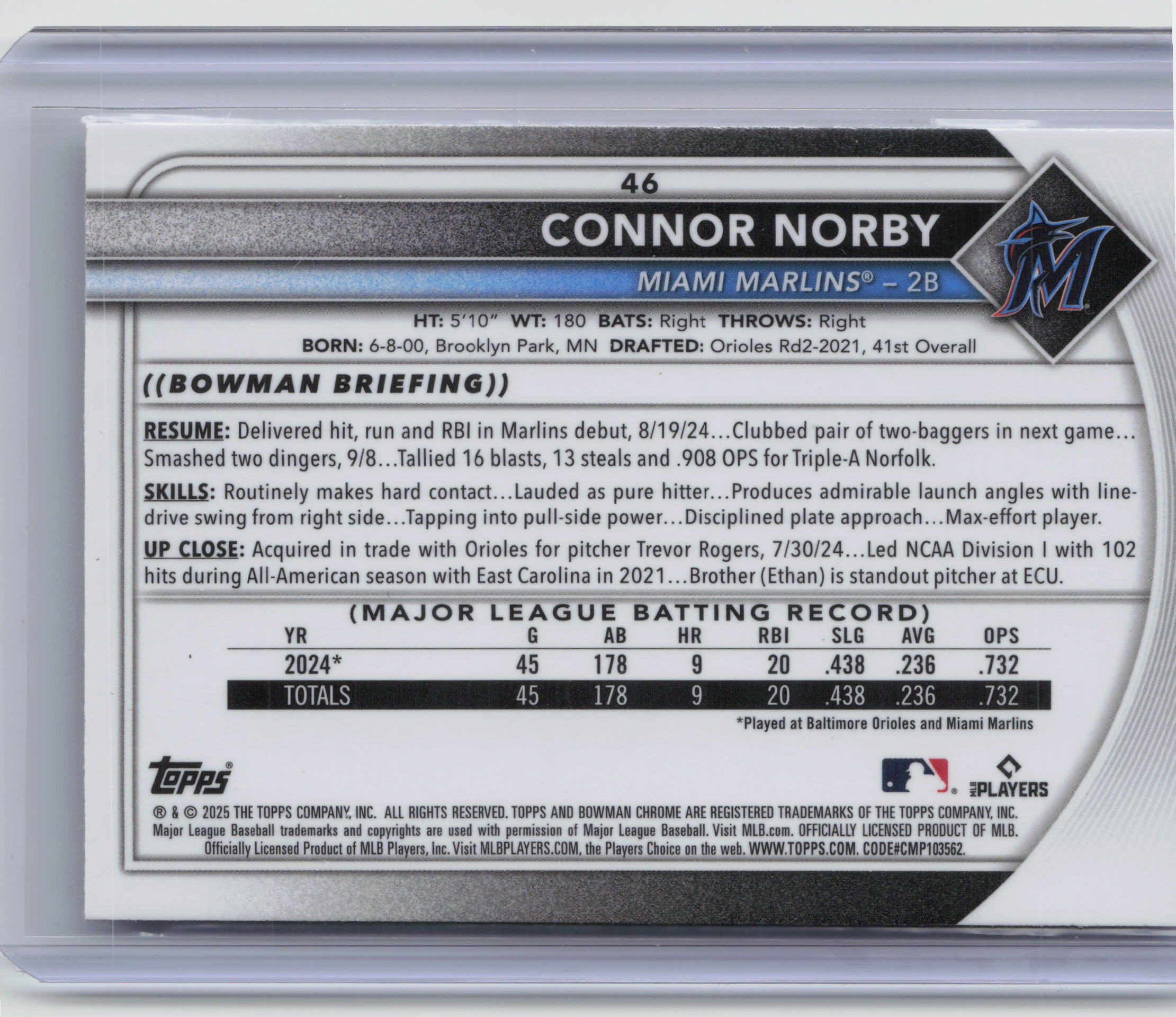 2025 Bowman #46 Connor Norby