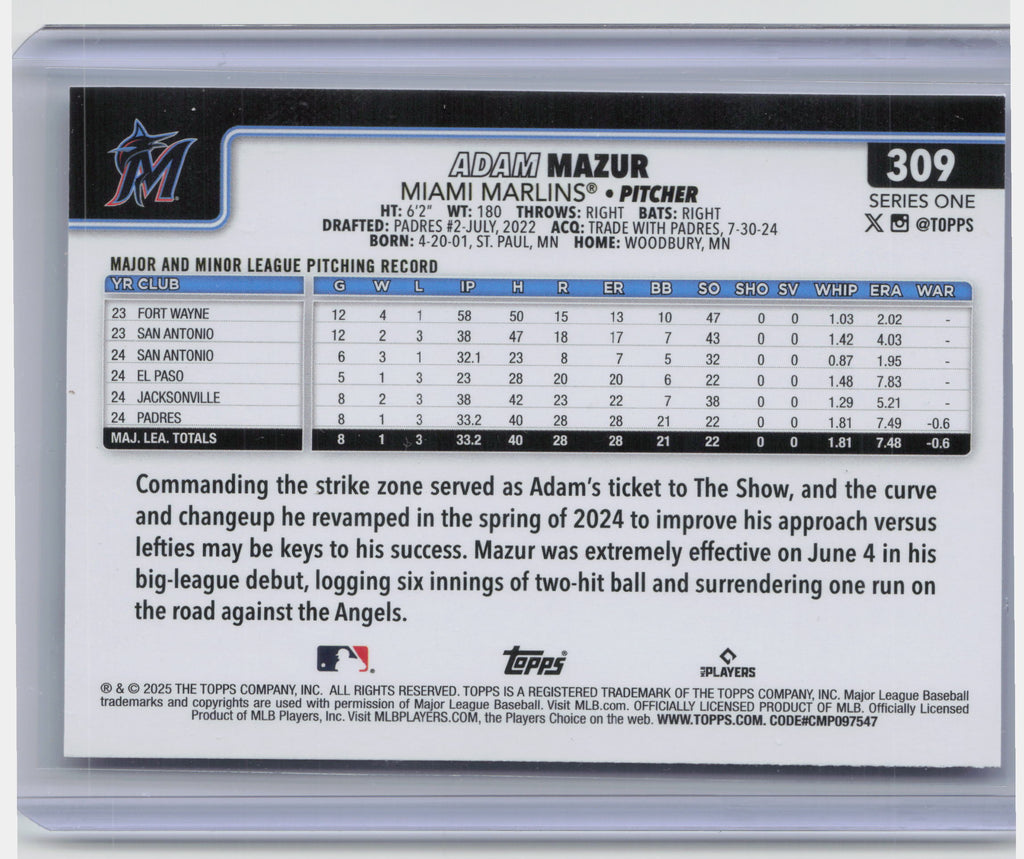 2025 Topps #309 Adam Mazur