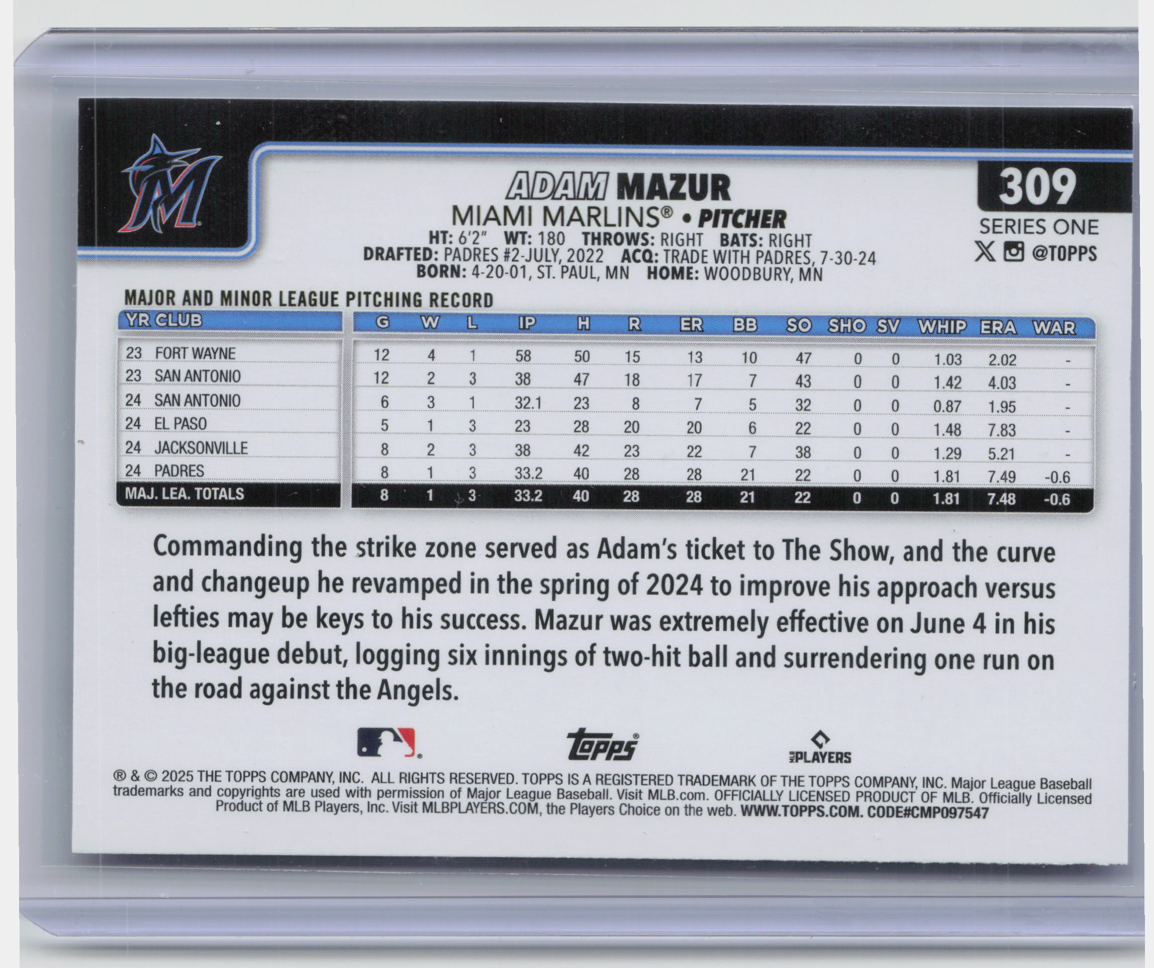 2025 Topps #309 Adam Mazur