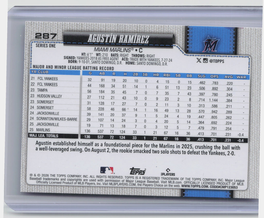 2026 Topps #287 Agustín Ramírez