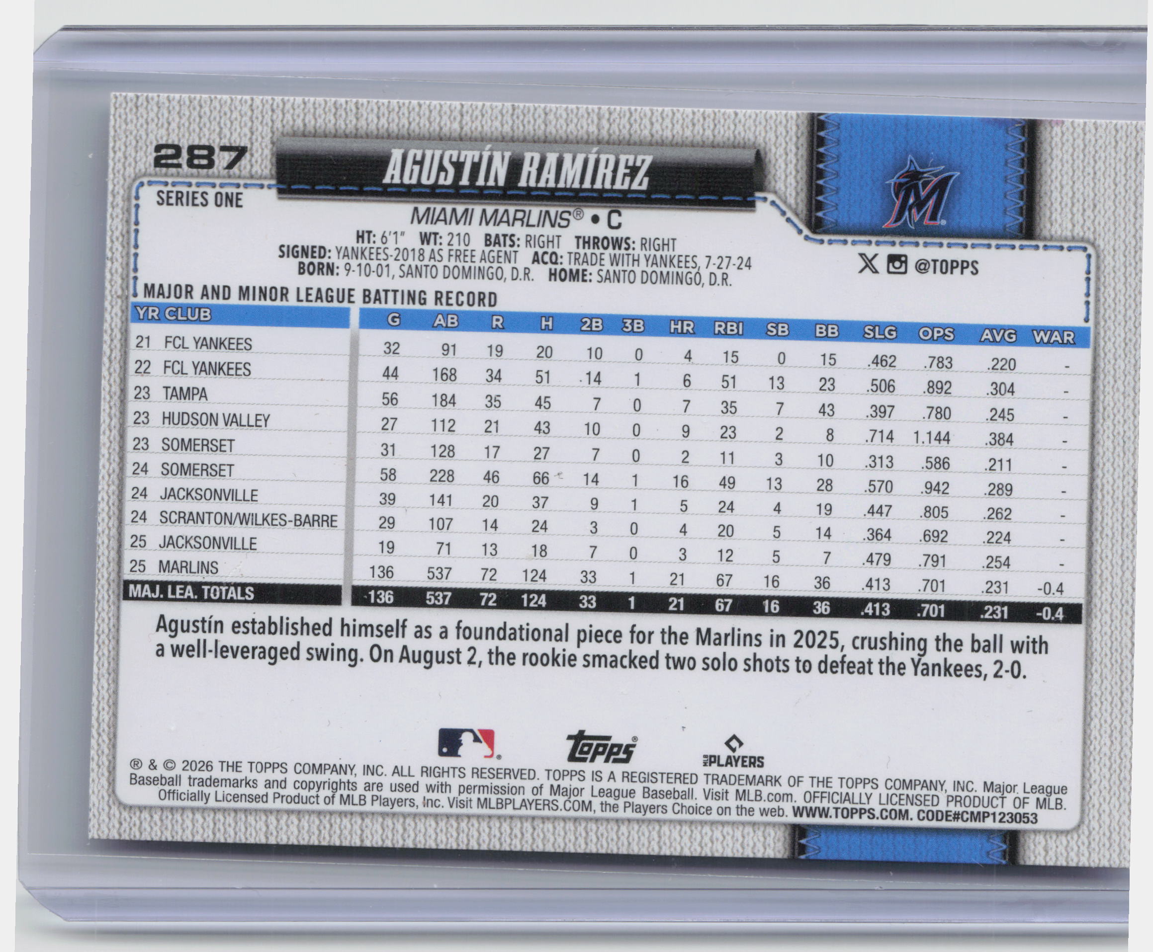 2026 Topps #287 Agustín Ramírez