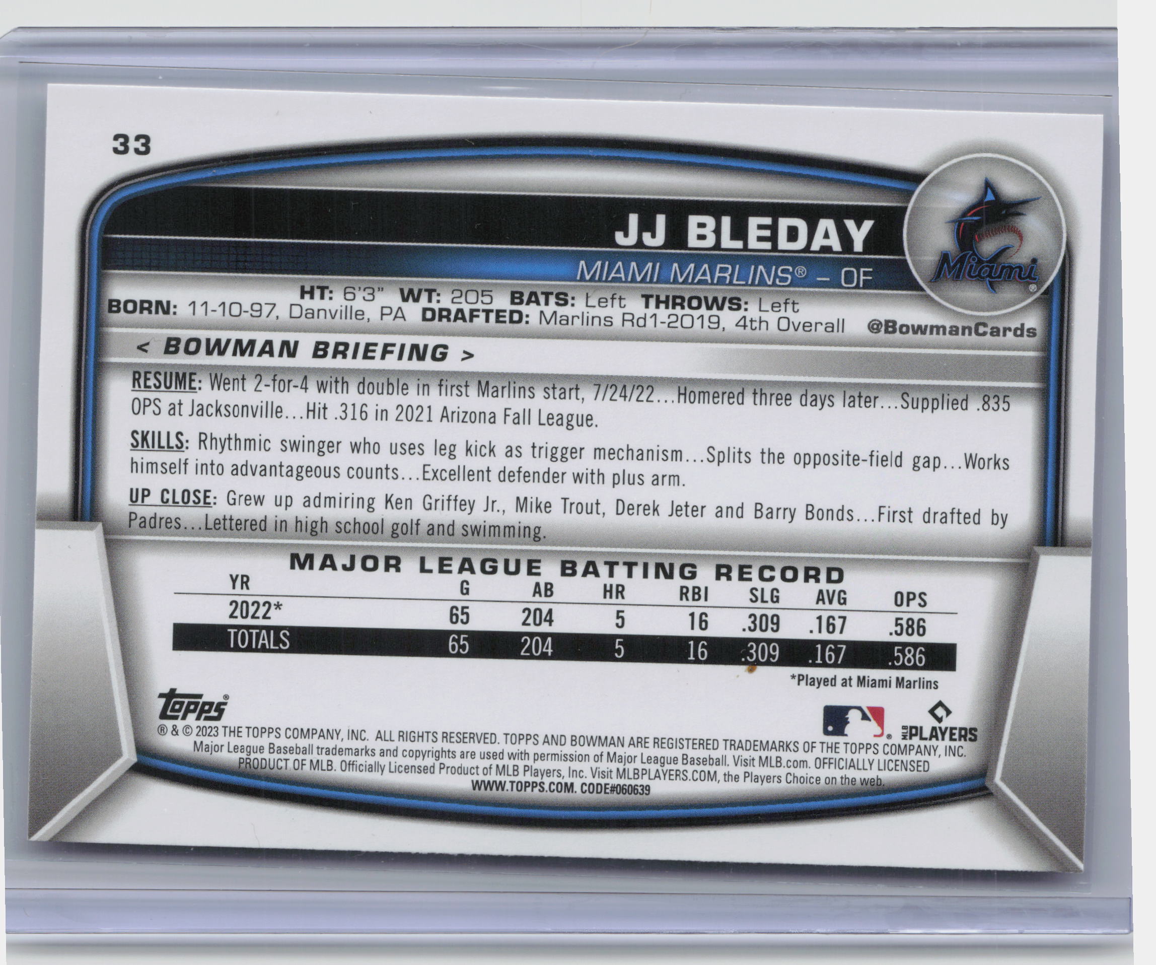 2023 Bowman #33 JJ Bleday