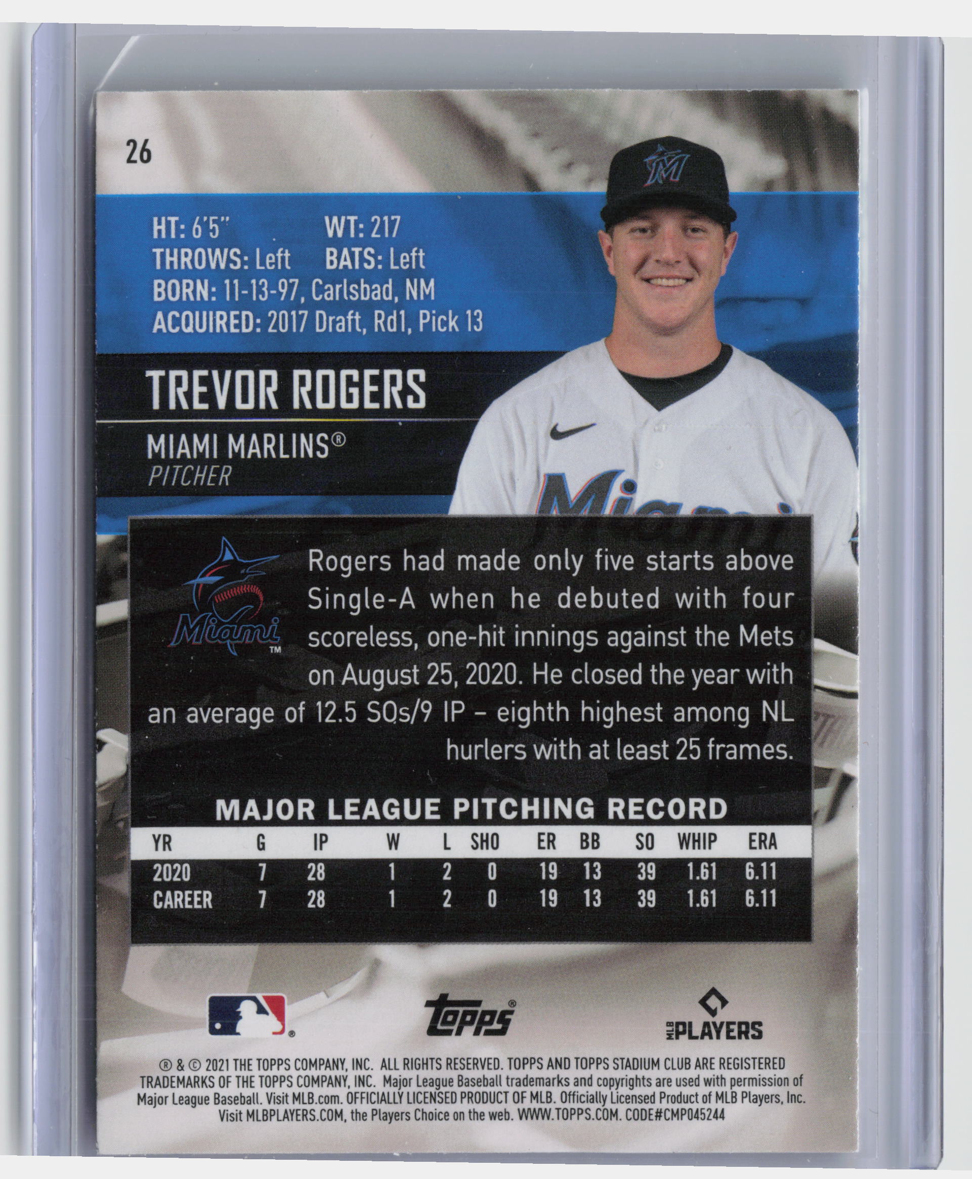 2021 Stadium Club #26 Trevor Rogers