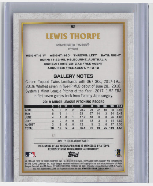 2020 Topps Gallery #52 Lewis Thorpe Autographs
