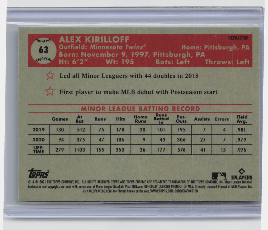 2021 Topps Chrome Platinum Anniversary #63 Alex Kirilloff Refractor
