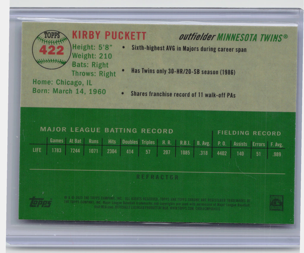 2023 Topps Chrome Platinum Anniversary #422 Kirby Puckett