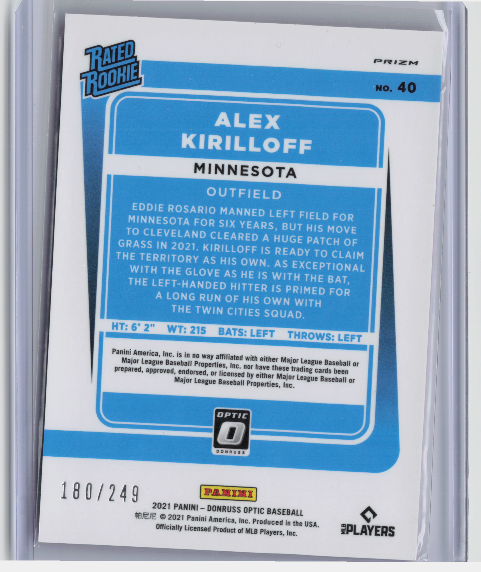 2021 Donruss Optic #40 Alex Kirilloff Pink Velocity #/249