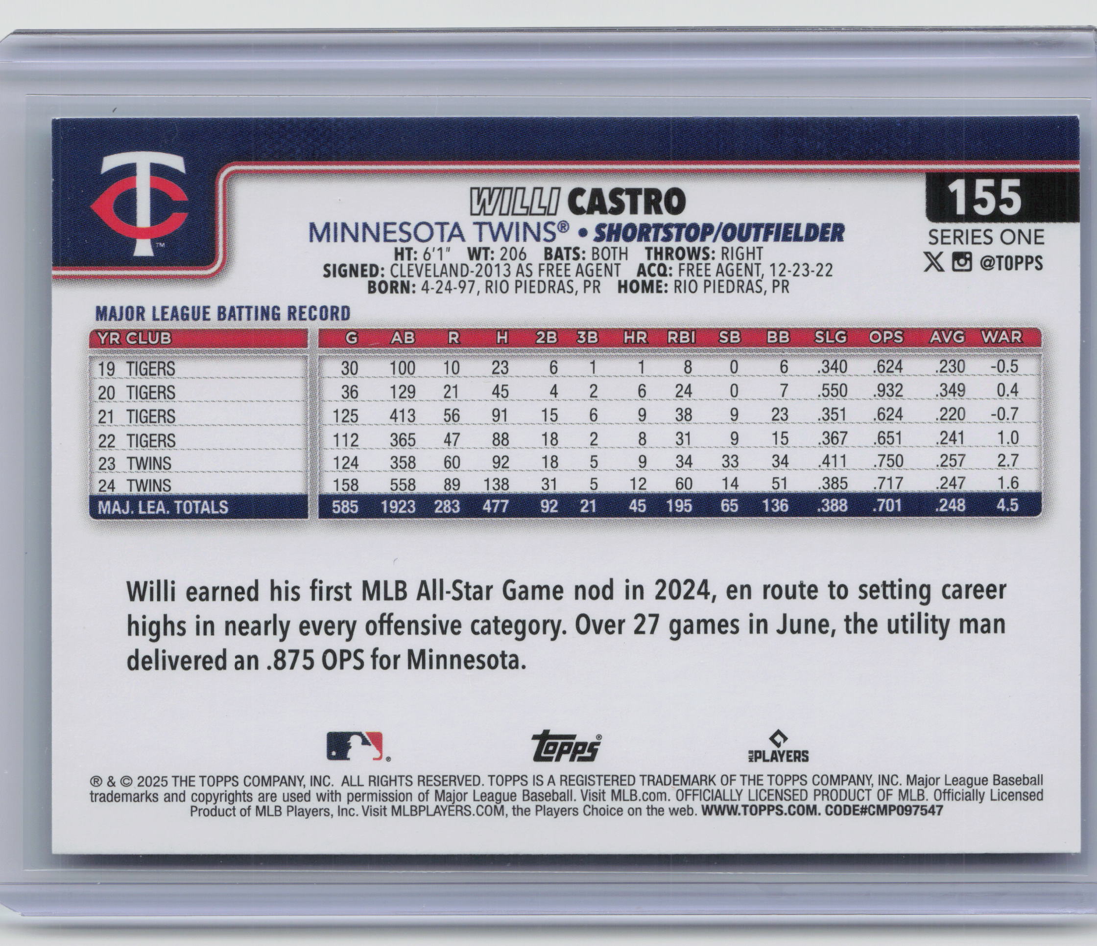 2025 Topps #155 Willi Castro Holo Foil Sand Glitter