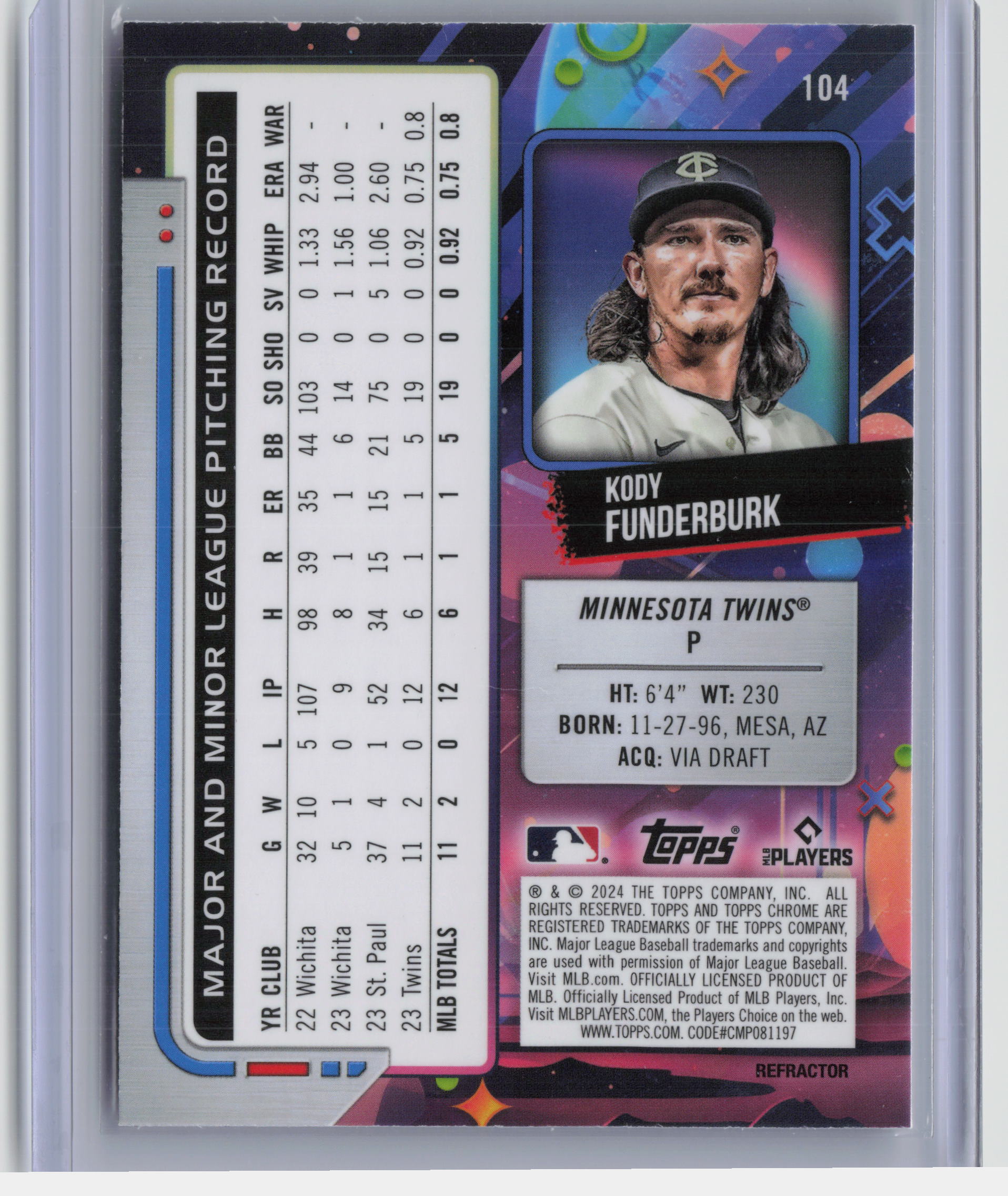 2024 Topps Chrome Cosmic #104 Kody Funderburk Refractors