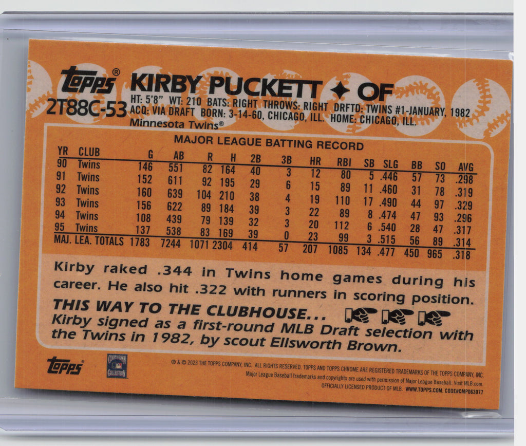 2023 Topps #2T88C-53 Kirby Puckett 1988 Topps Baseball 35th Anniversary