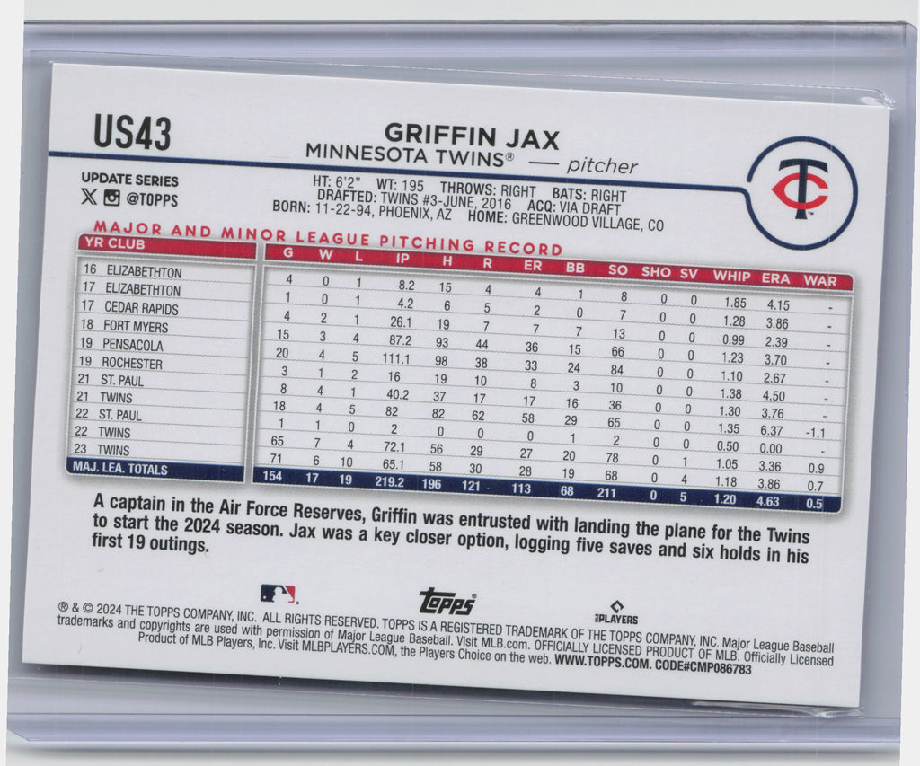 2024 Topps Update #US43 Griffin Jax Holiday