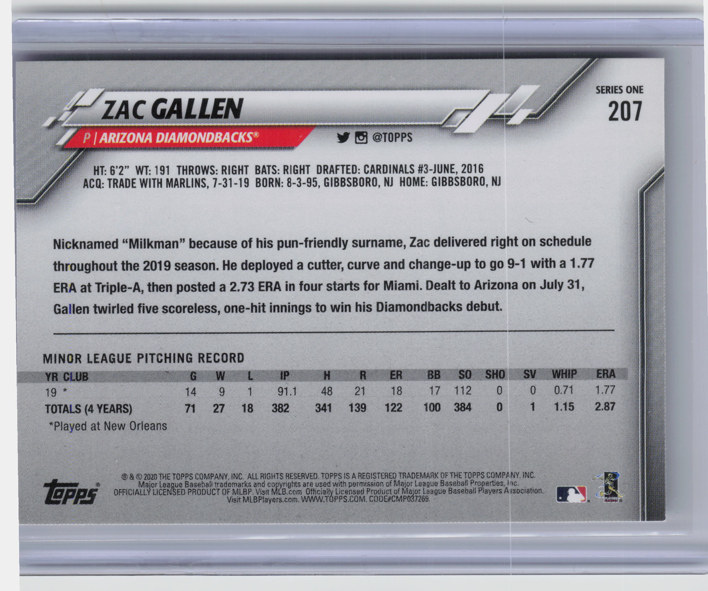2020 Topps #207 Zac Gallen