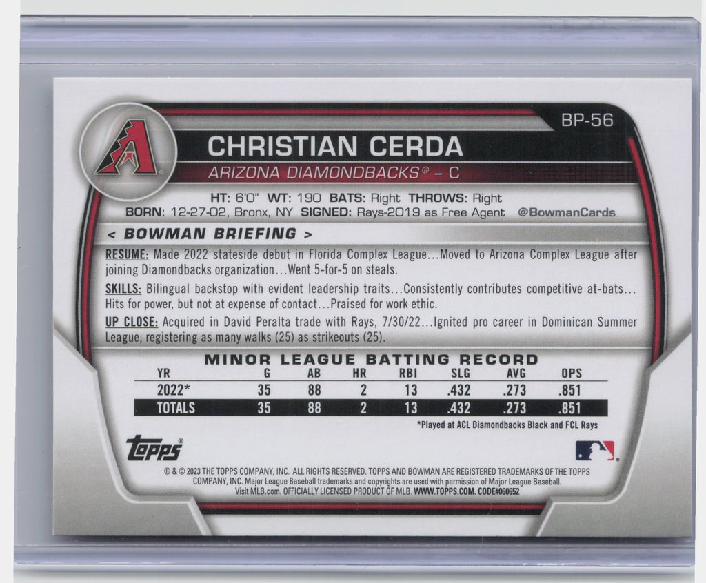 2023 Bowman #BP-56 Christian Cerda Prospects