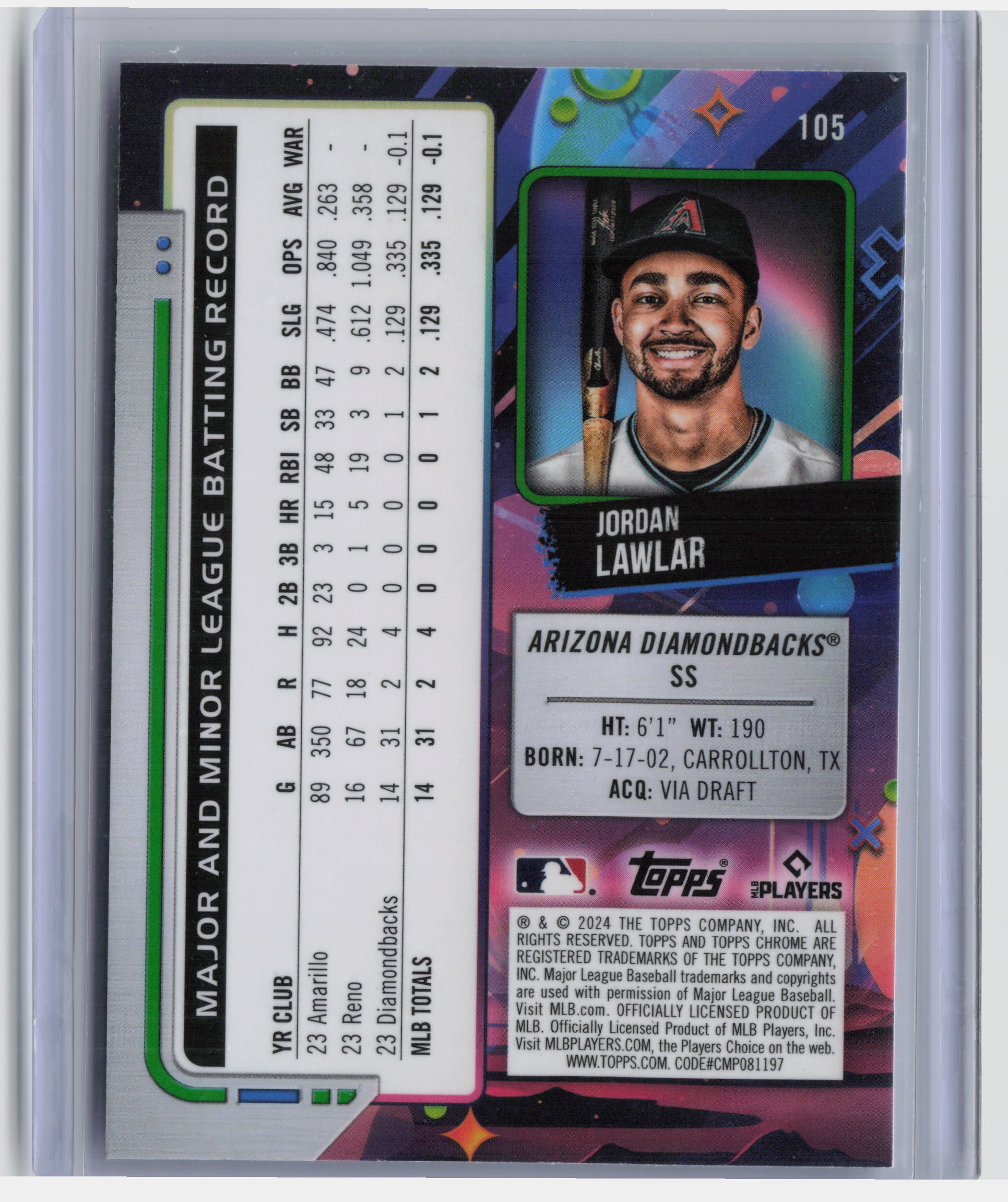 2024 Topps Chrome Cosmic #105 Jordan Lawlar