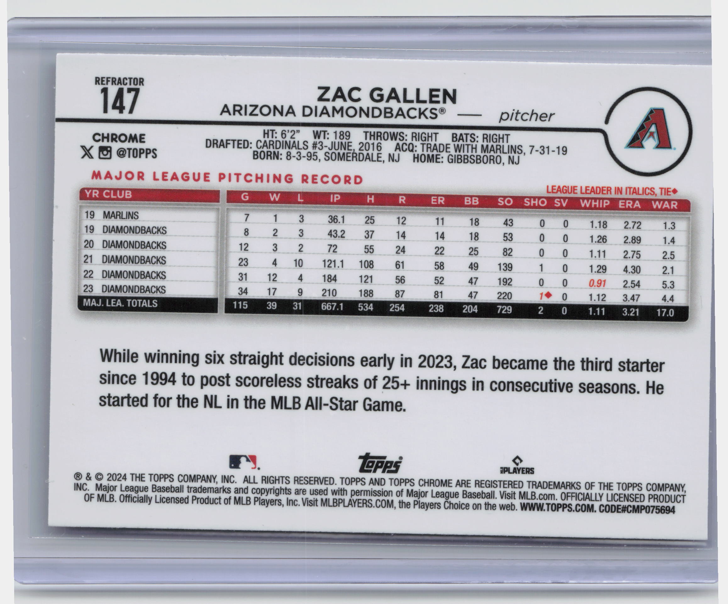 2024 Topps Chrome #147 Zac Gallen