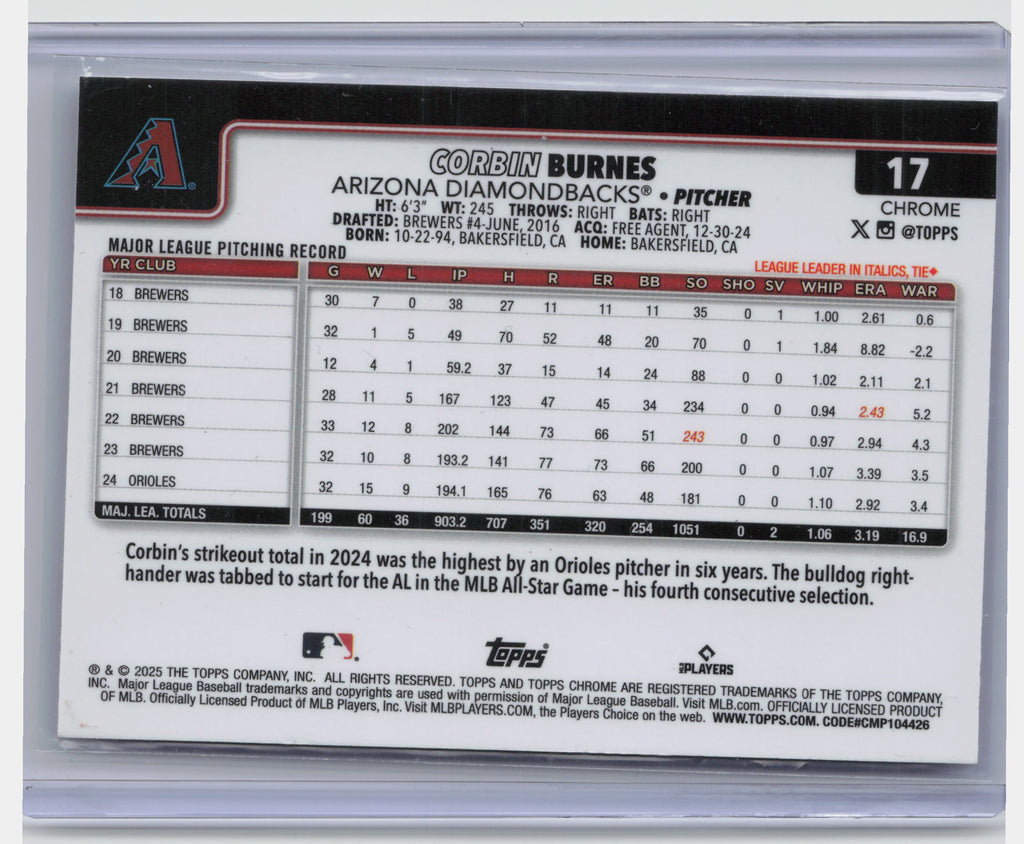 2025 Topps Chrome #17 Corbin Burnes X-Fractors