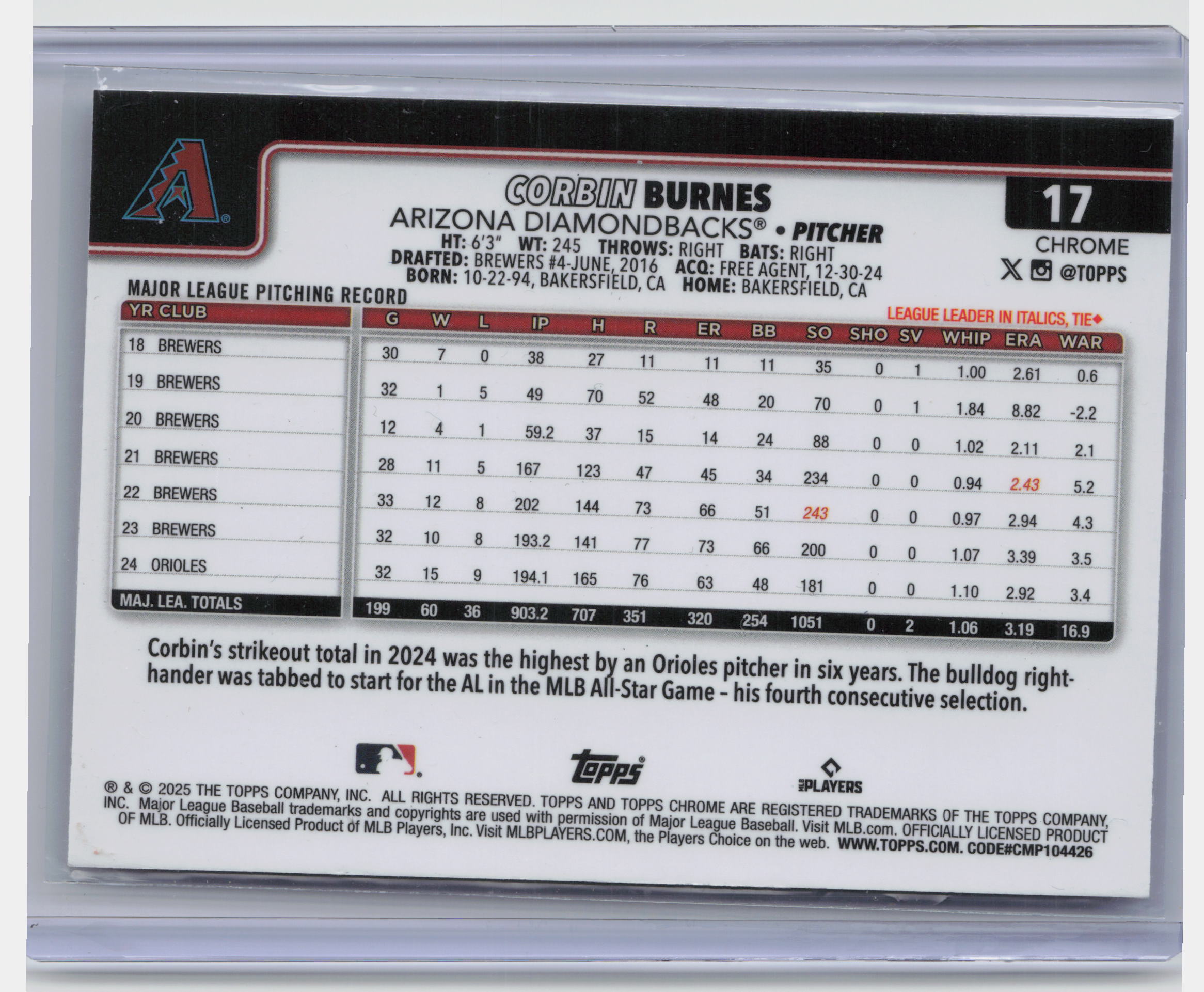 2025 Topps Chrome #17 Corbin Burnes X-Fractors