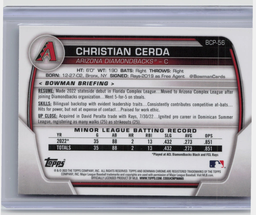 2023 Bowman #BCP-56 Christian Cerda Chrome Prospects