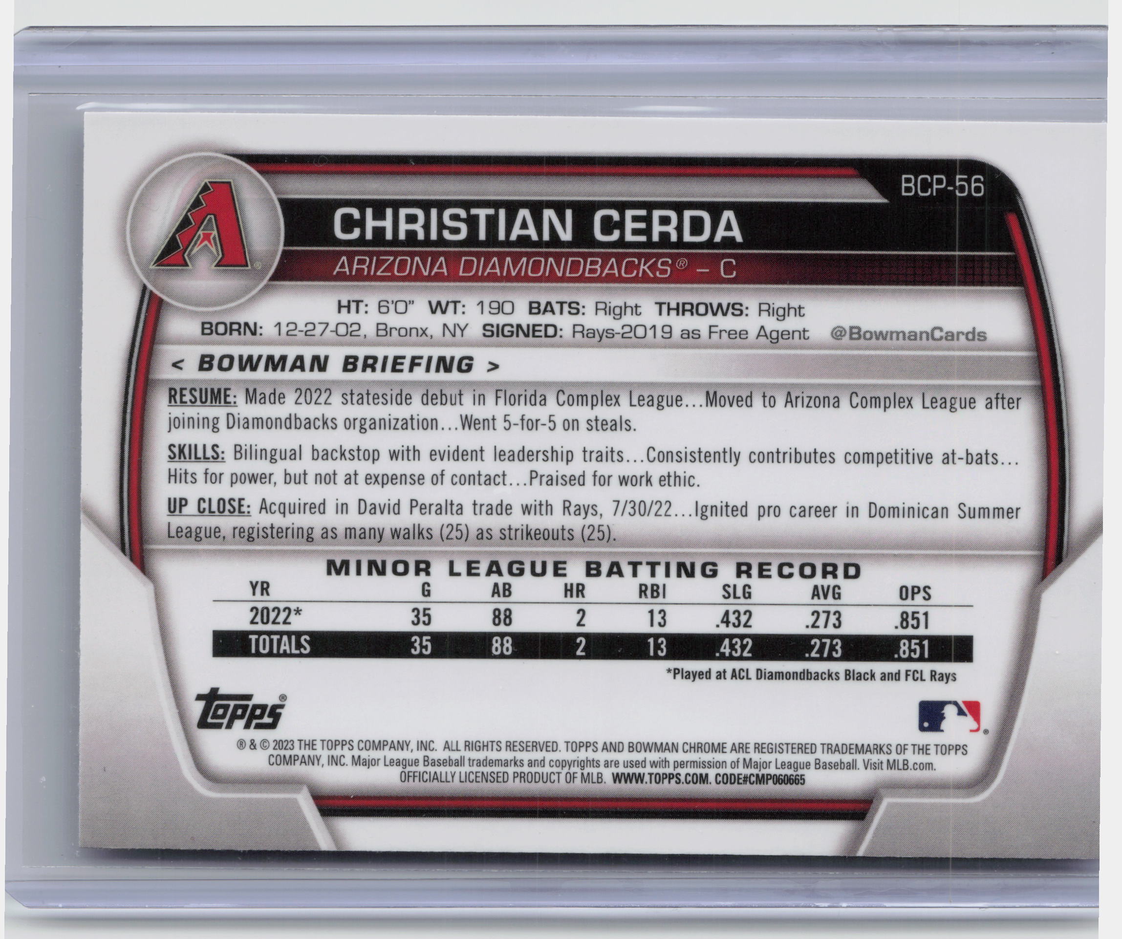 2023 Bowman #BCP-56 Christian Cerda Chrome Prospects