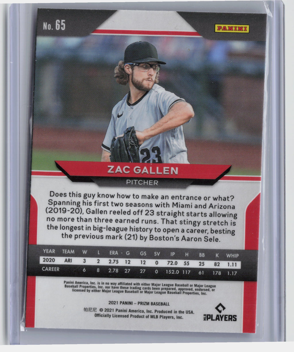 2021 Panini Prizm #65 Zac Gallen