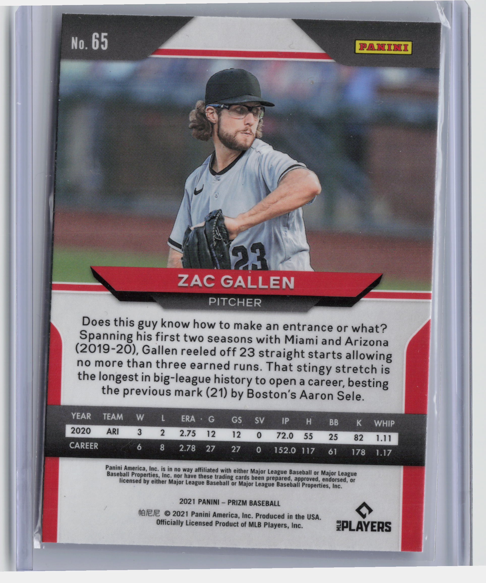 2021 Panini Prizm #65 Zac Gallen