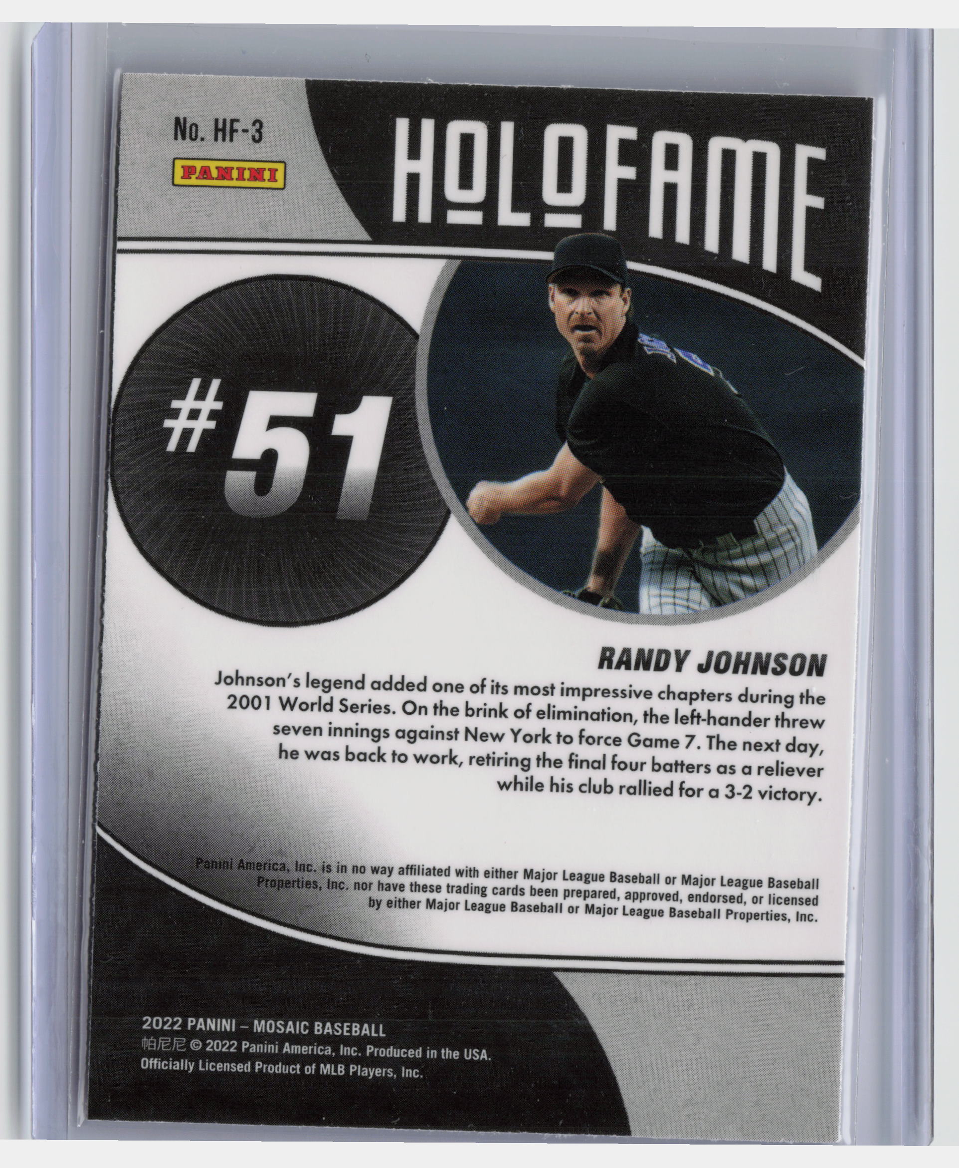 2022 Panini Mosaic #HF-3 Randy Johnson Holofame