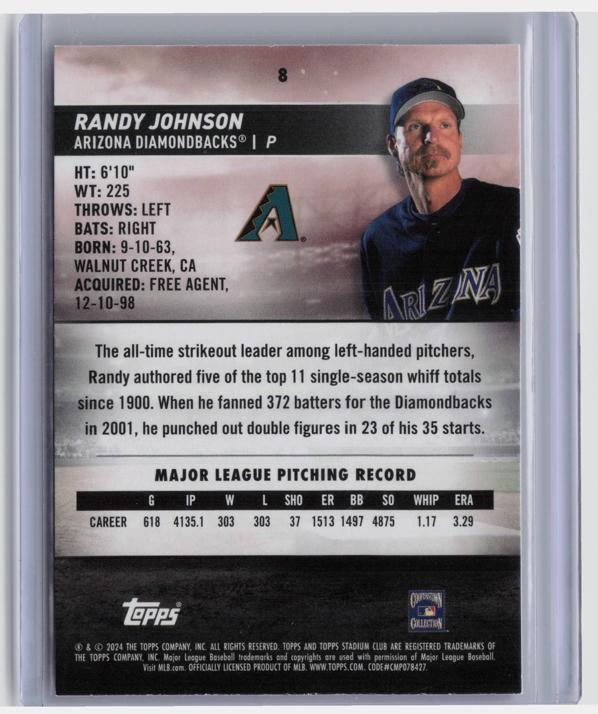 2024 Stadium Club #8 Randy Johnson Pink Foil