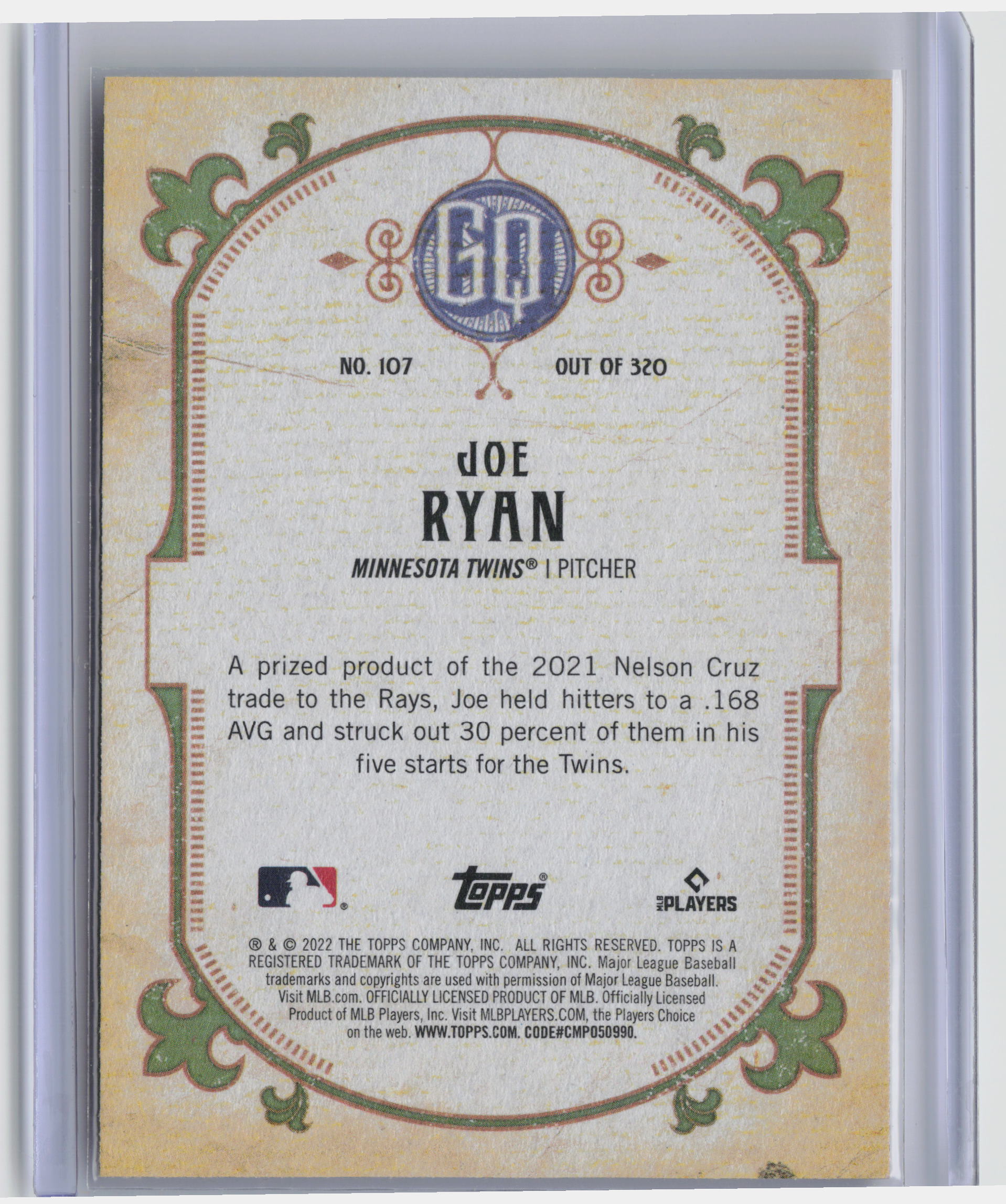 2022 Topps Gypsy Queen #107 Joe Ryan Missing Nameplate