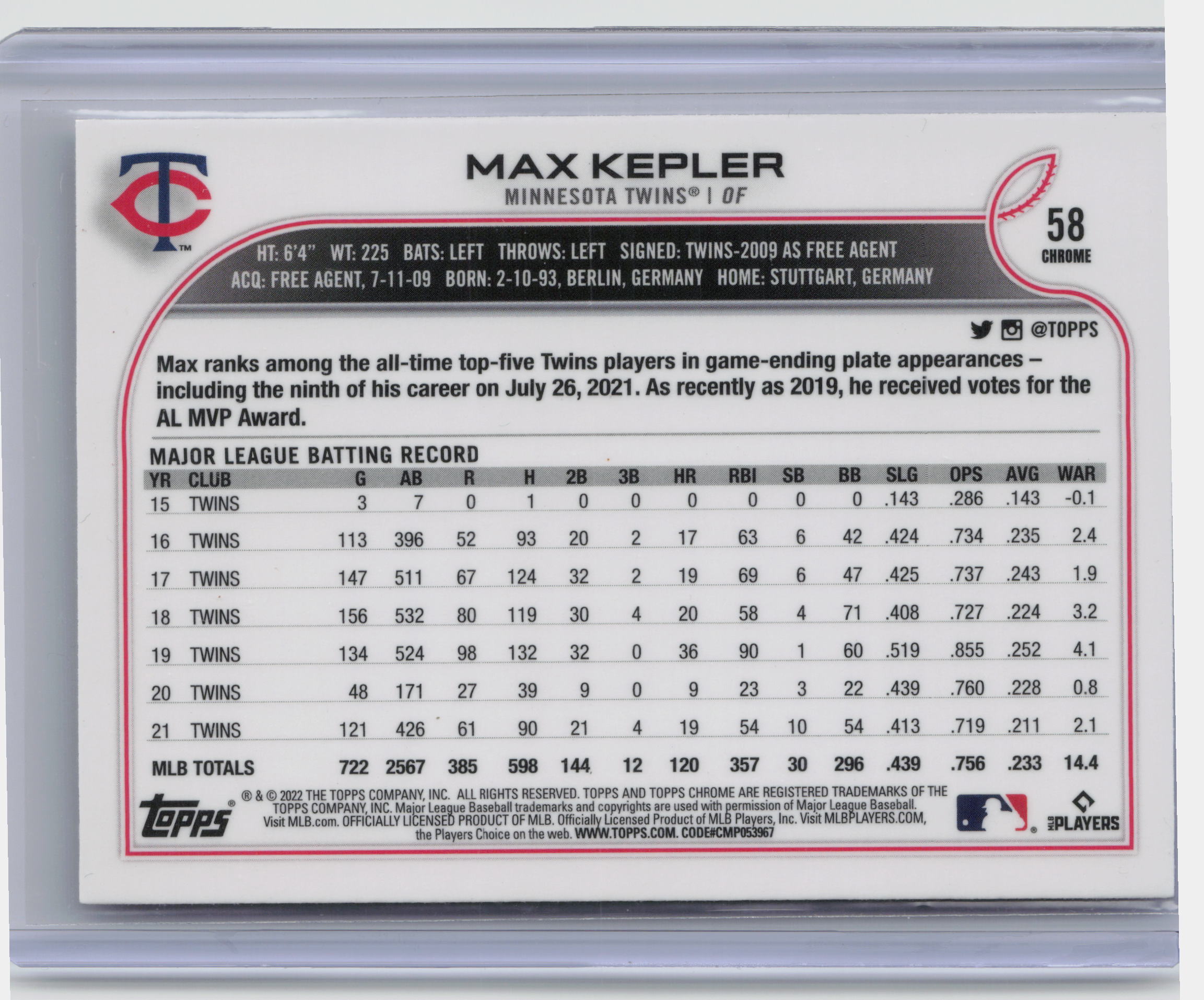 2022 Topps Chrome #58 Max Kepler Prism Refractor