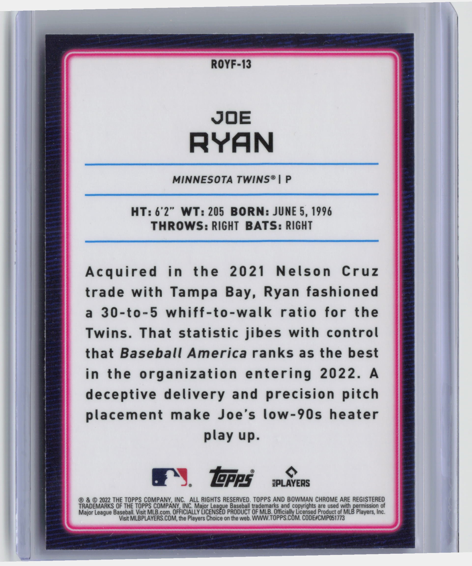 Topps Chrome #ROYF-13 Joe Ryan