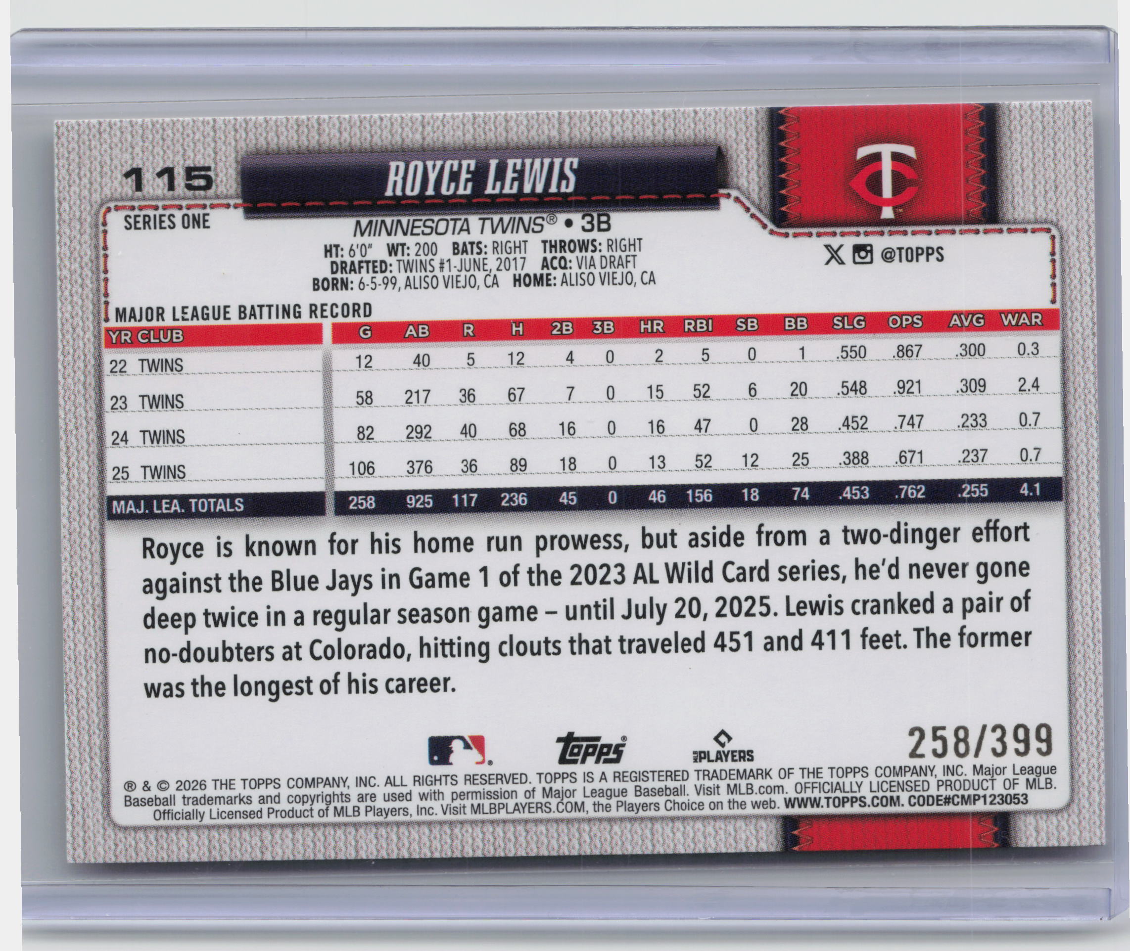 2026 Topps #115 Royce Lewis FoilFractors #/1