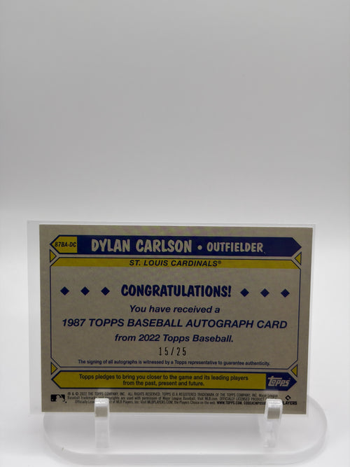 2022 Topps #87BA-DC Dylan Carlson 1987 Topps Baseball 35th Anniversary Autos /25