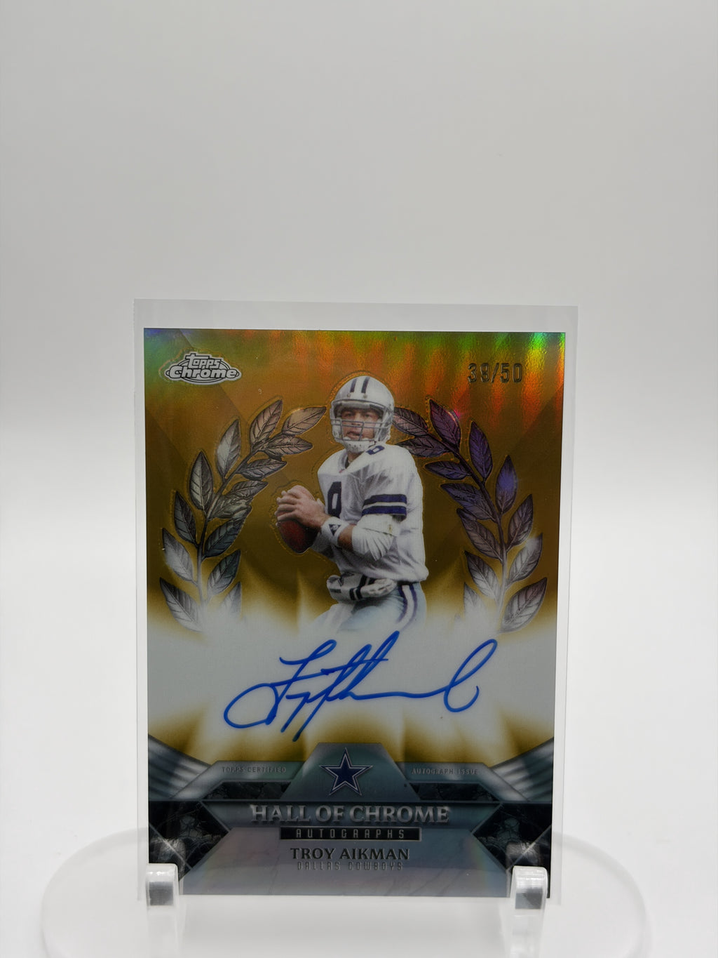 2025 Topps Chrome #HOCA-TA Troy Aikman Hall of Chrome Autographs Gold #/50