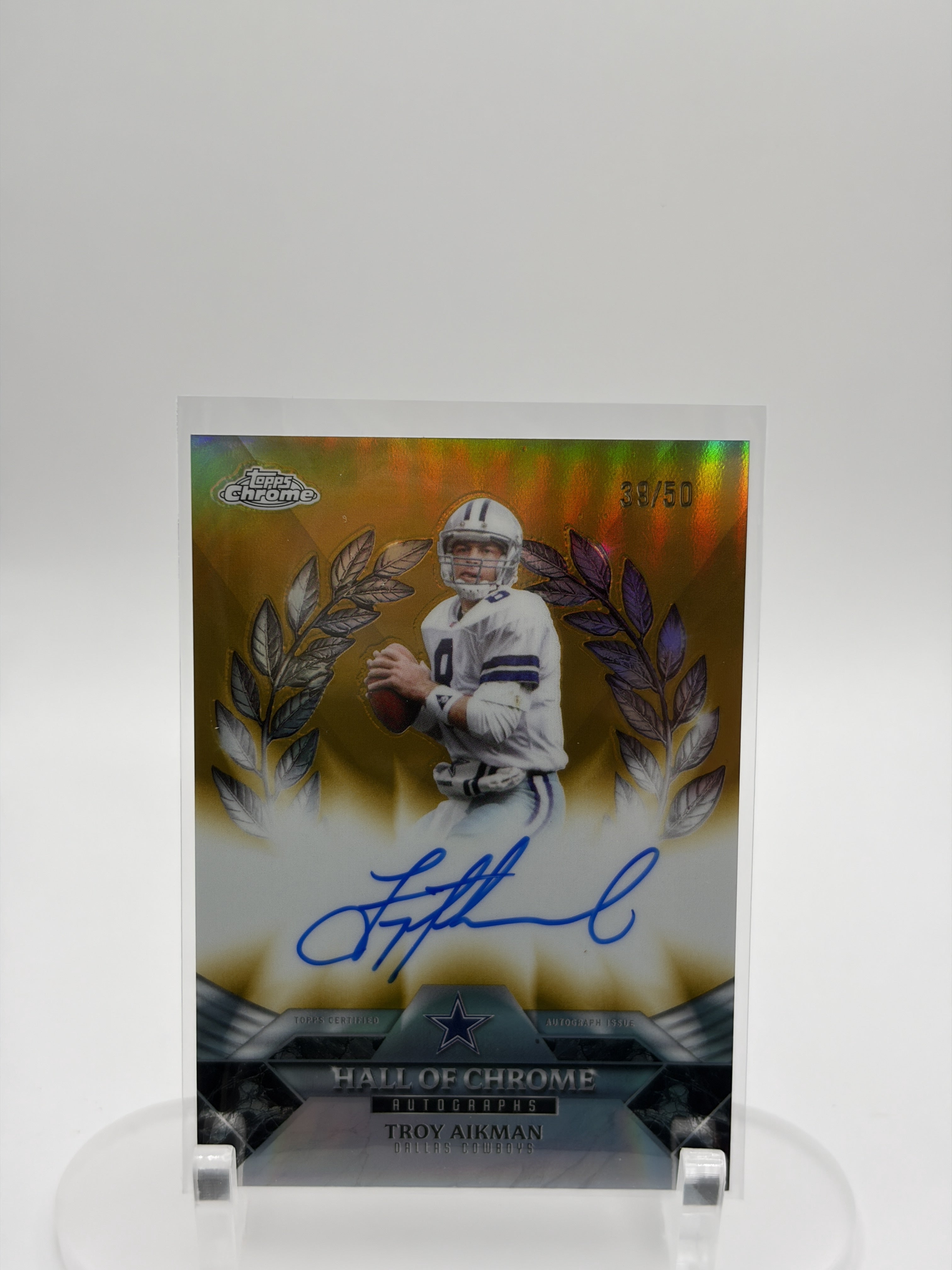 2025 Topps Chrome #HOCA-TA Troy Aikman Hall of Chrome Autographs Gold #/50