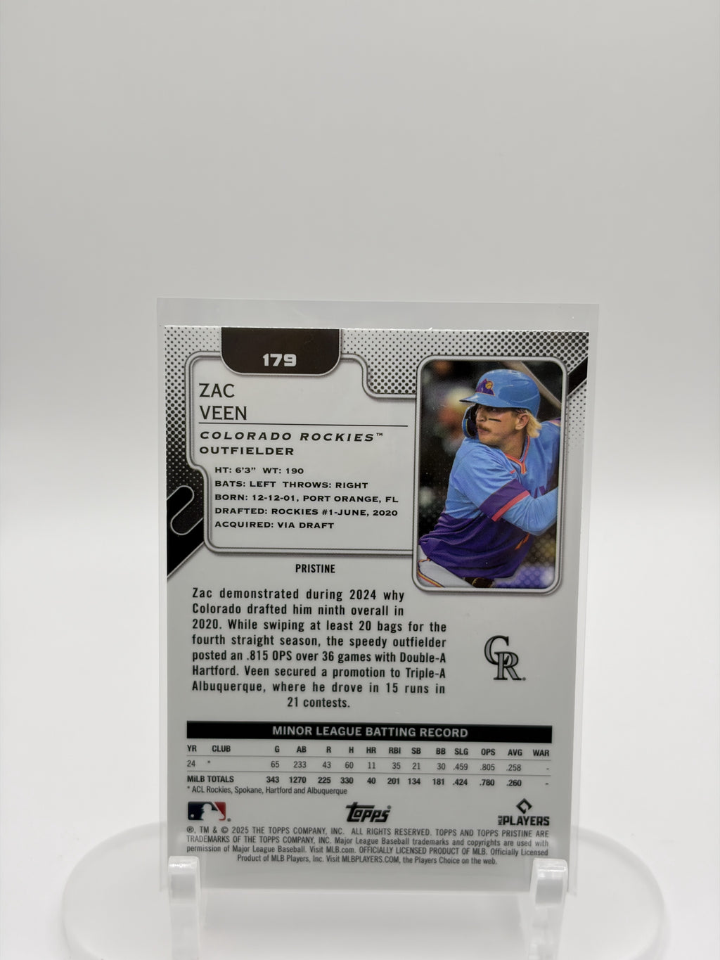 2025 Topps Pristine #179 Zac Veen Pristine Blue Refractors #/75
