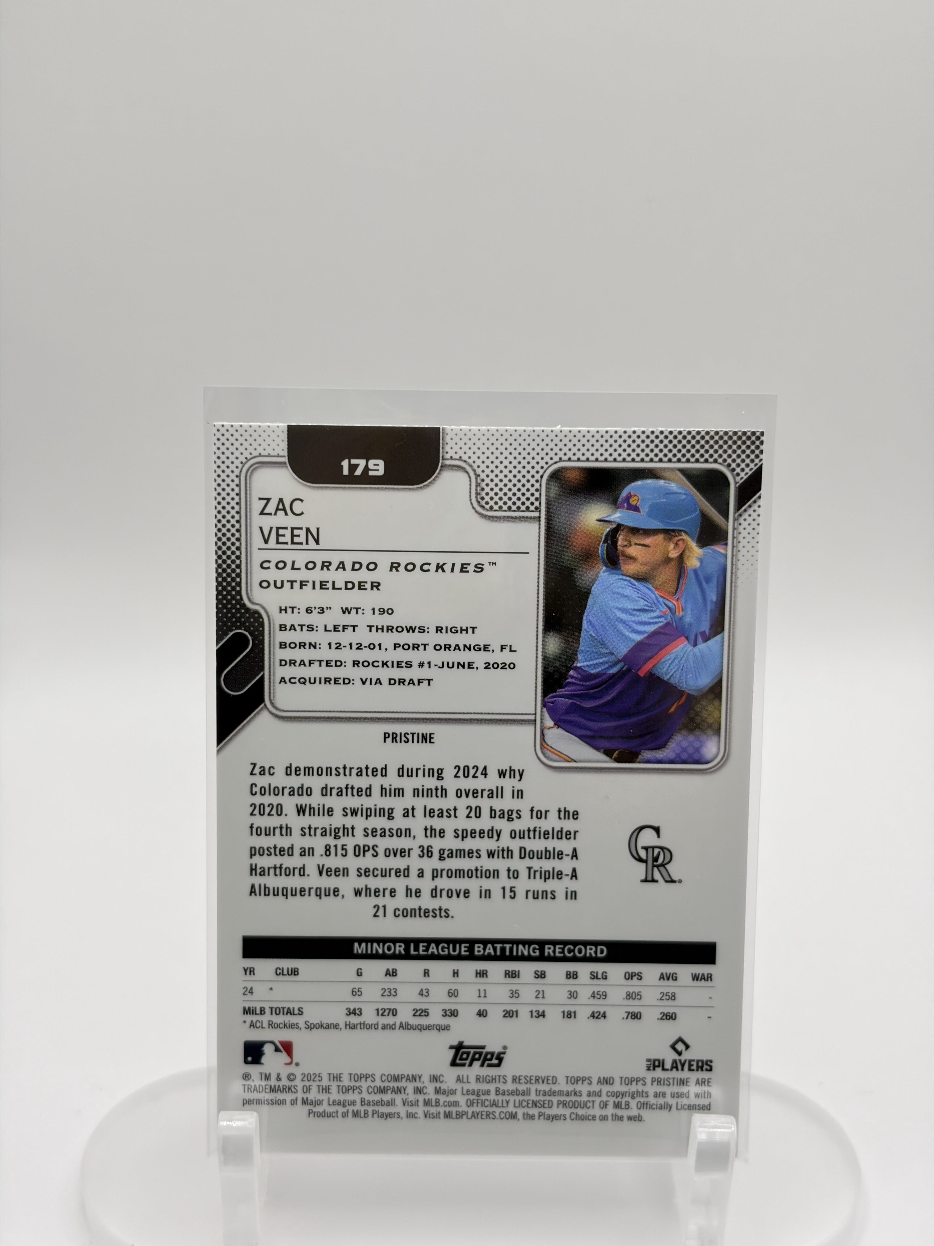 2025 Topps Pristine #179 Zac Veen Pristine Blue Refractors #/75
