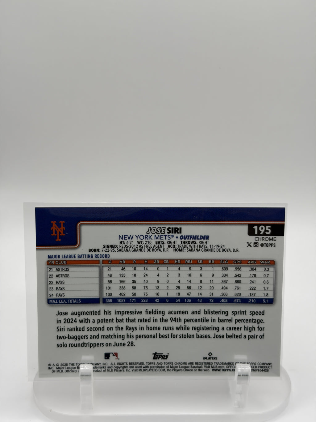 2025 Topps Chrome Sapphire Edition #195 Jose Siri Orange #/25