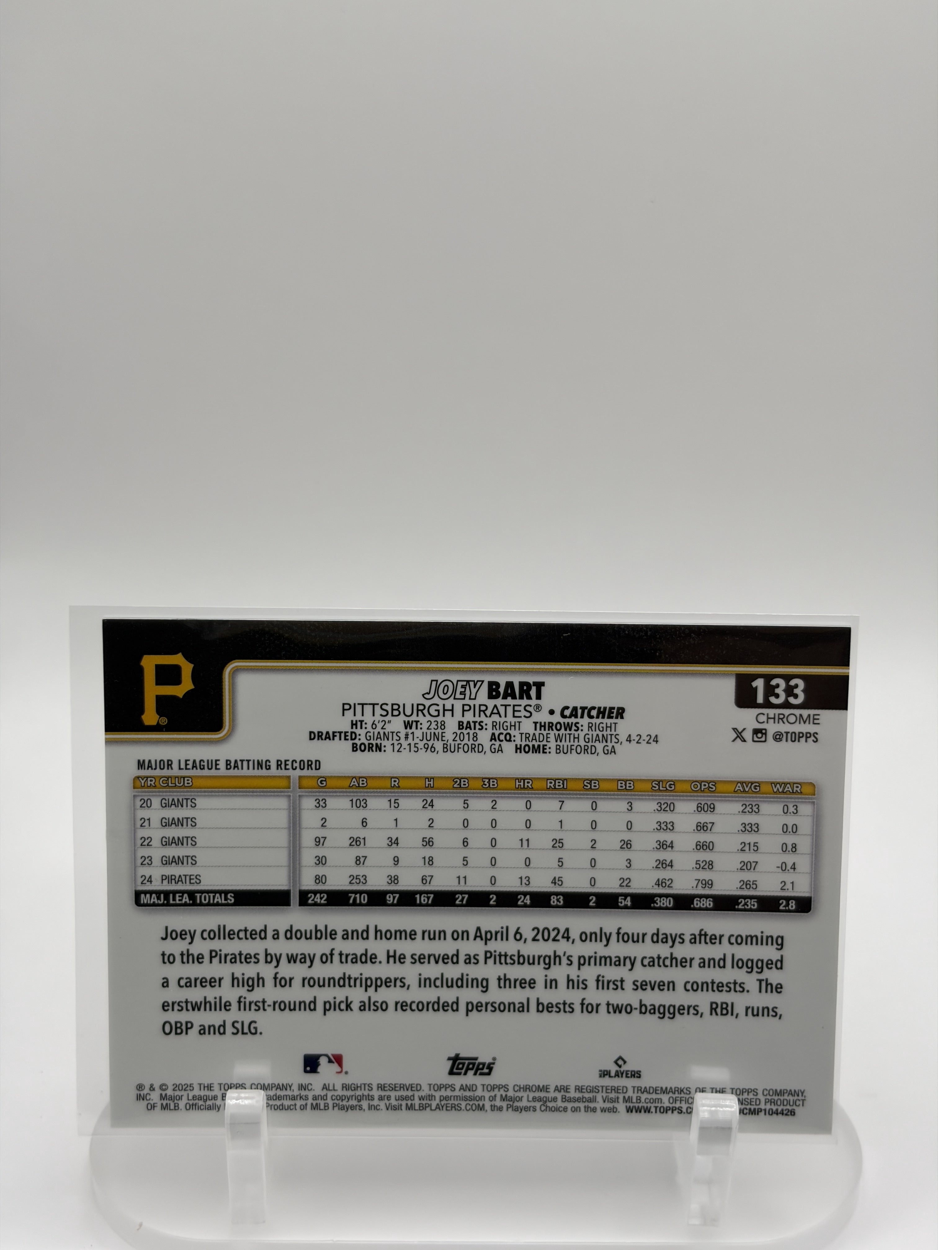 2025 Topps #480 Joey Bart Black Rainbow Foil #/10