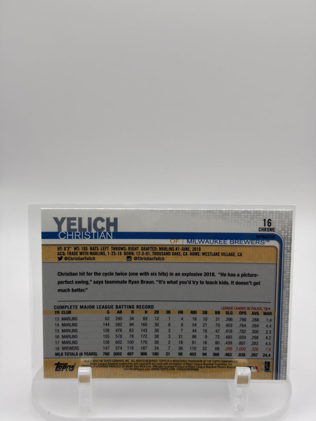 2019 Topps Chrome #16 Christian Yelich X-Fractor