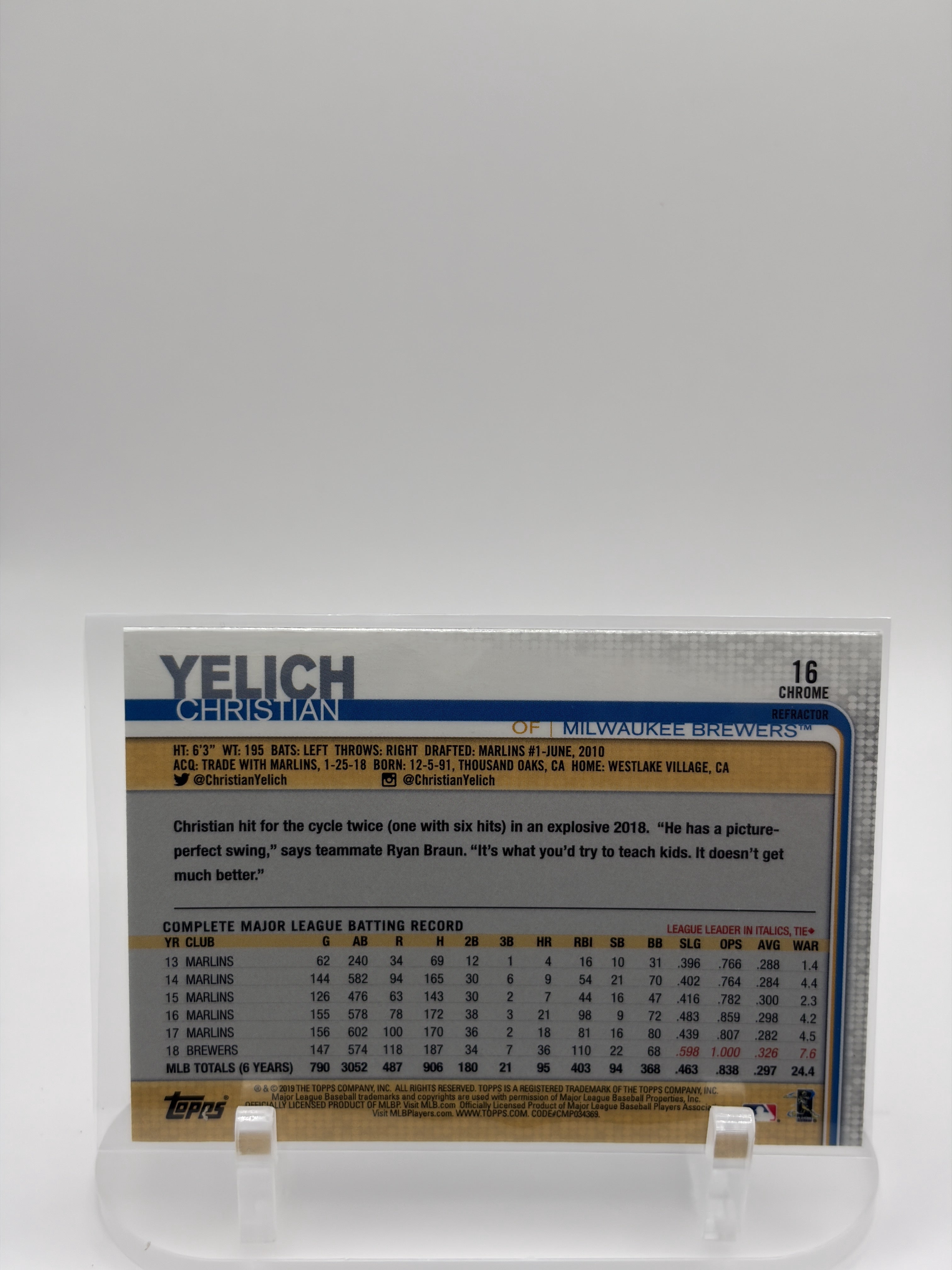 2019 Topps Chrome #16 Christian Yelich X-Fractor