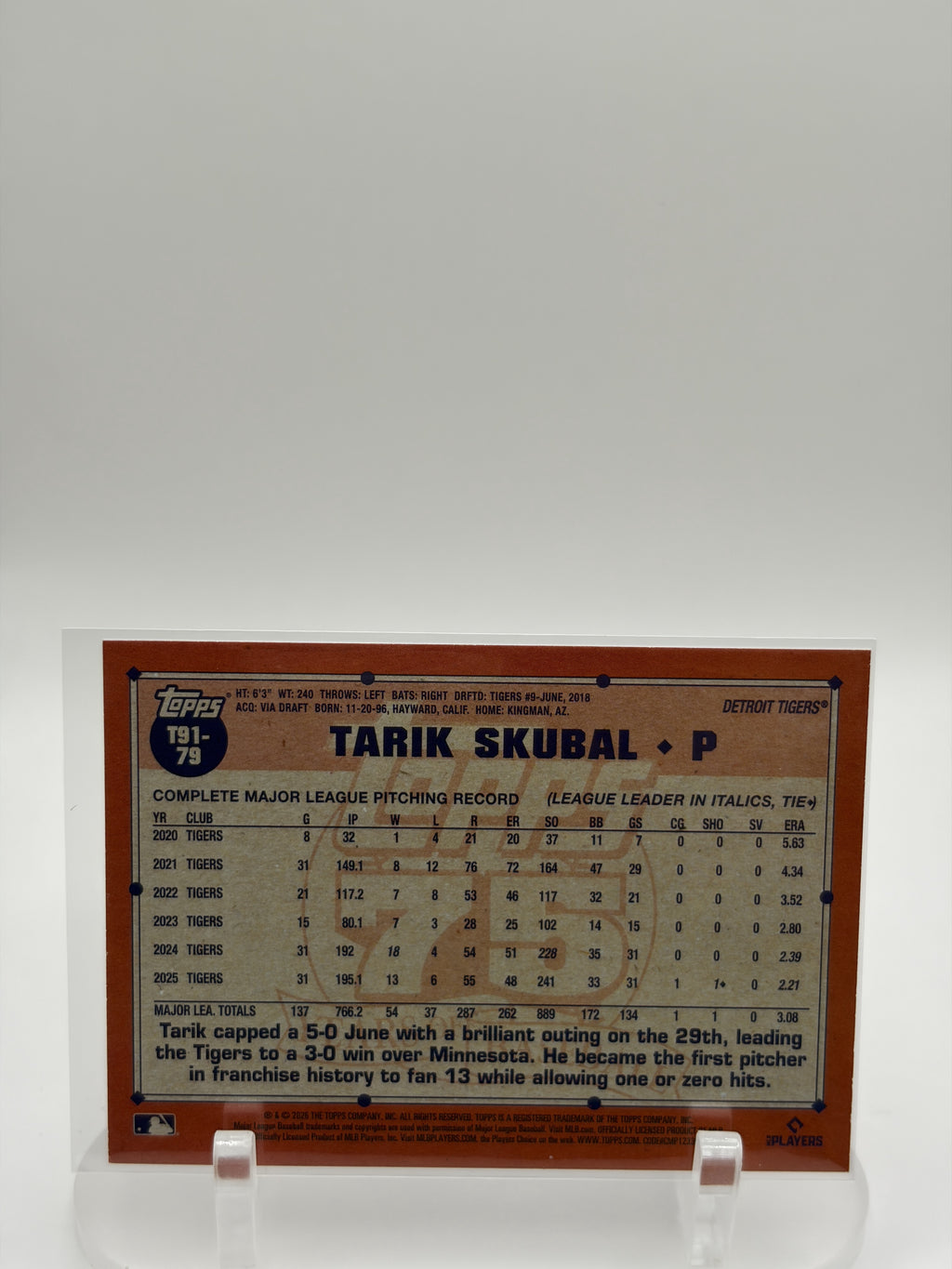 2026 Topps #T91-79 Tarik Skubal 1991 Topps Baseball 35th Anniversary Pink Tigers