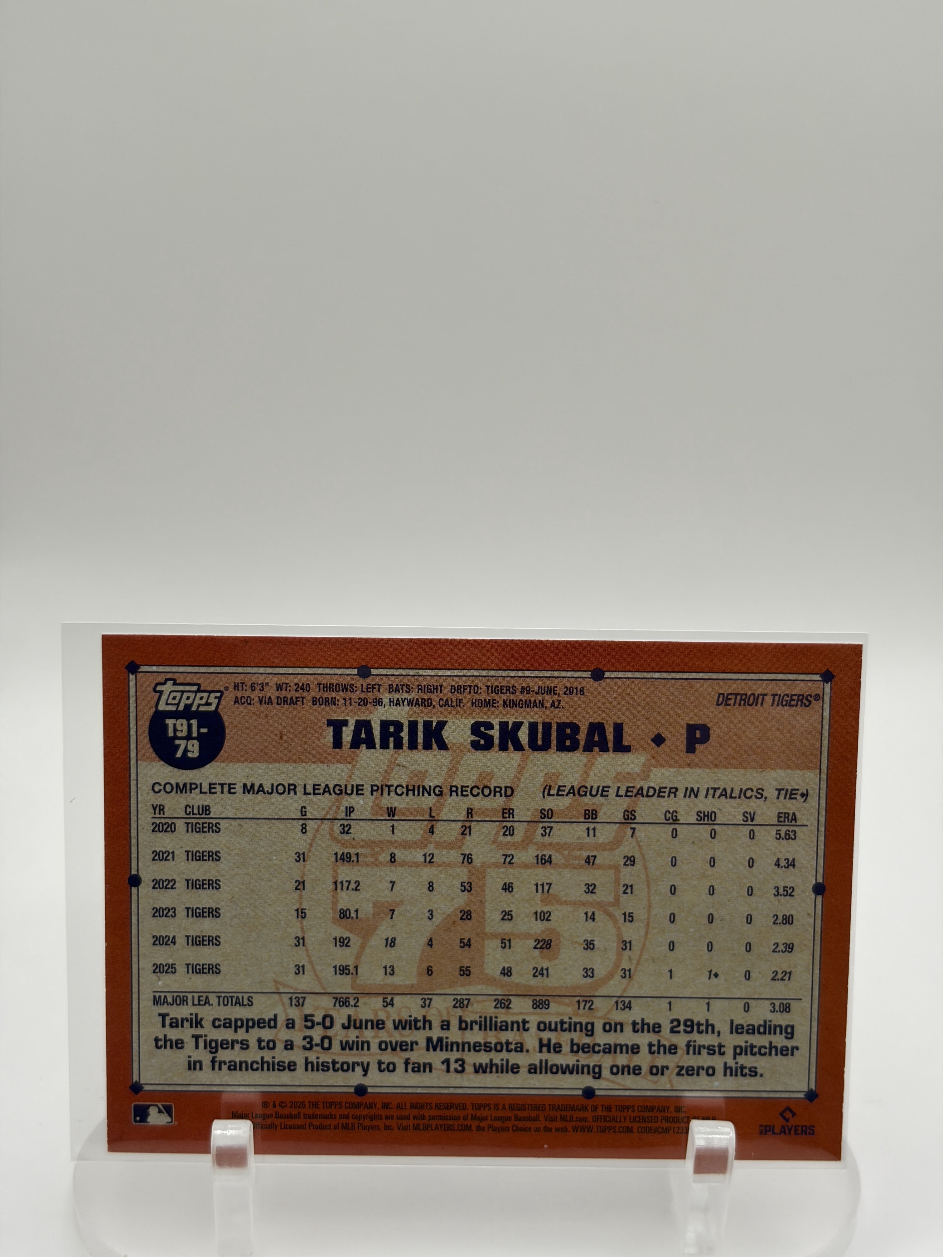 2026 Topps #T91-79 Tarik Skubal 1991 Topps Baseball 35th Anniversary Pink Tigers