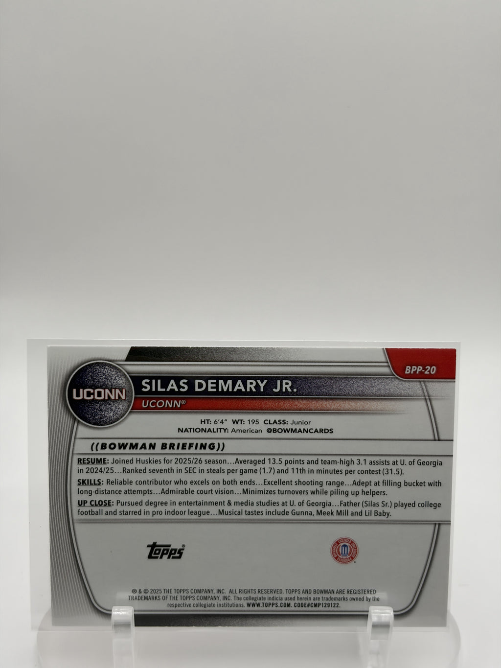 2025-26 Bowman #BPP-20 Silas Demary Jr. Prospects Orange /25