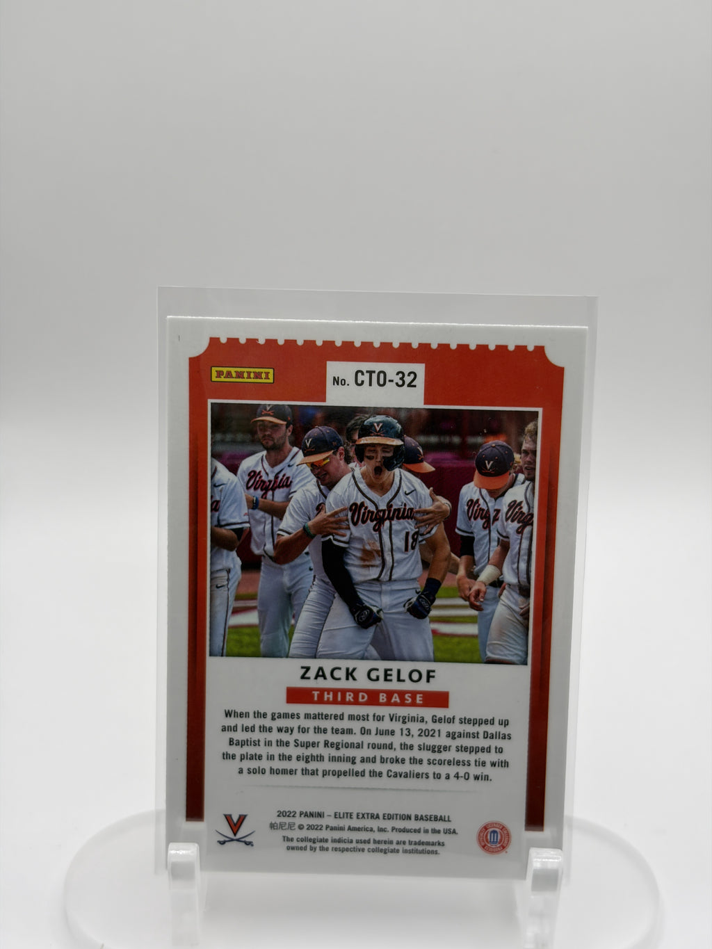 2022 Panini Elite Extra Edition #CTO-32 Zack Gelof College Tickets Optic