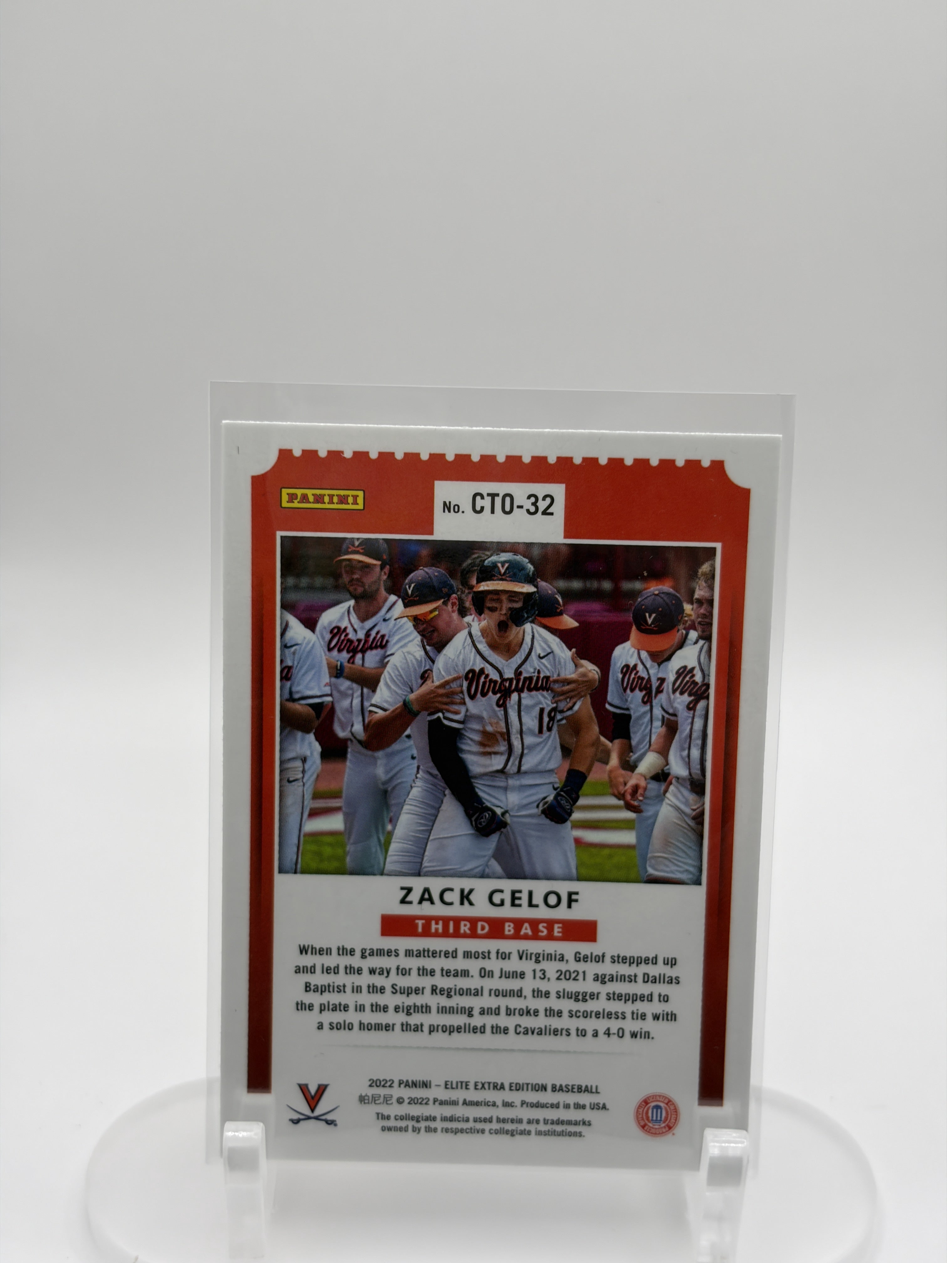 2022 Panini Elite Extra Edition #CTO-32 Zack Gelof College Tickets Optic