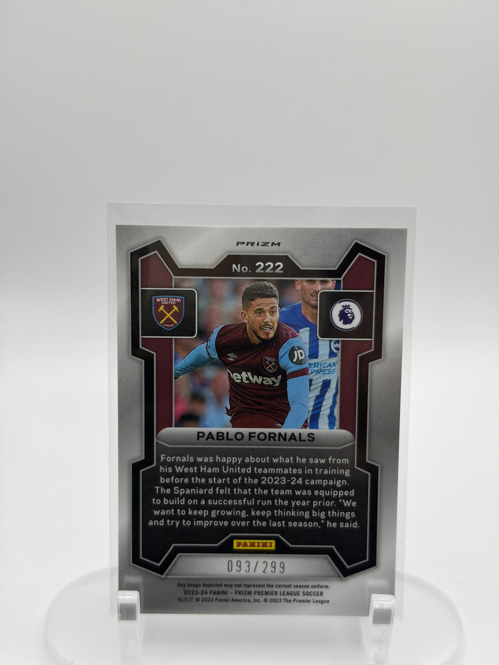 2023-24 Panini Prizm Premier League #222 Pablo Fornals Black and White Checker